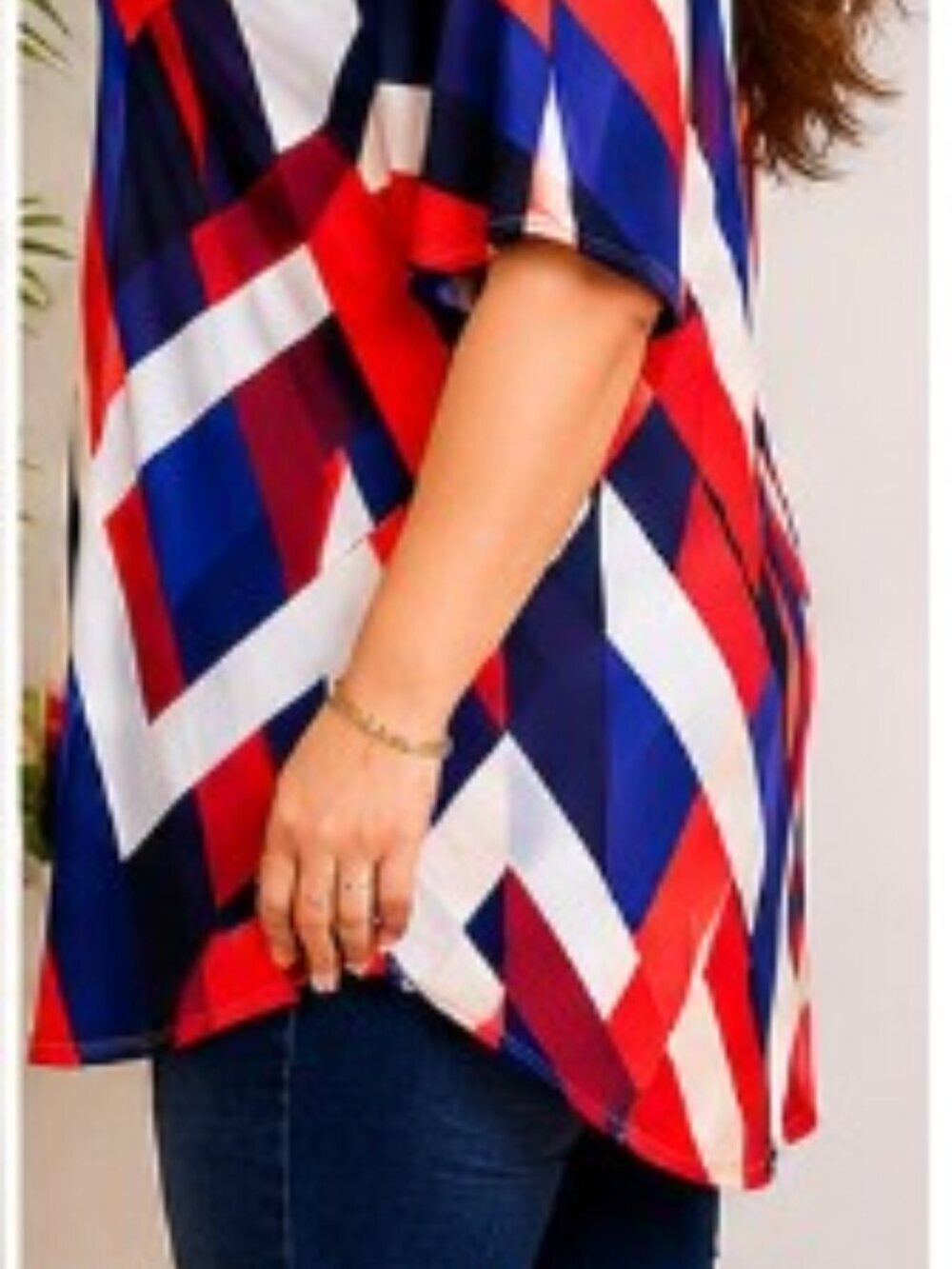 Beyond This Place 2X Colorblock Tunic Top Geometric Art Deco Print Elbow Sleeve - Picture 11 of 12